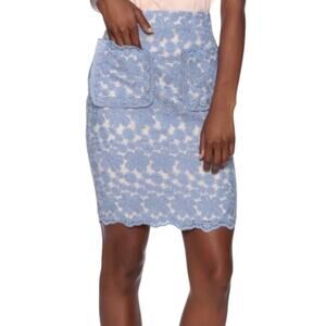 English Factory Womens Small Blue Floral Lace Pencil Straight Skirt Office NWT‎